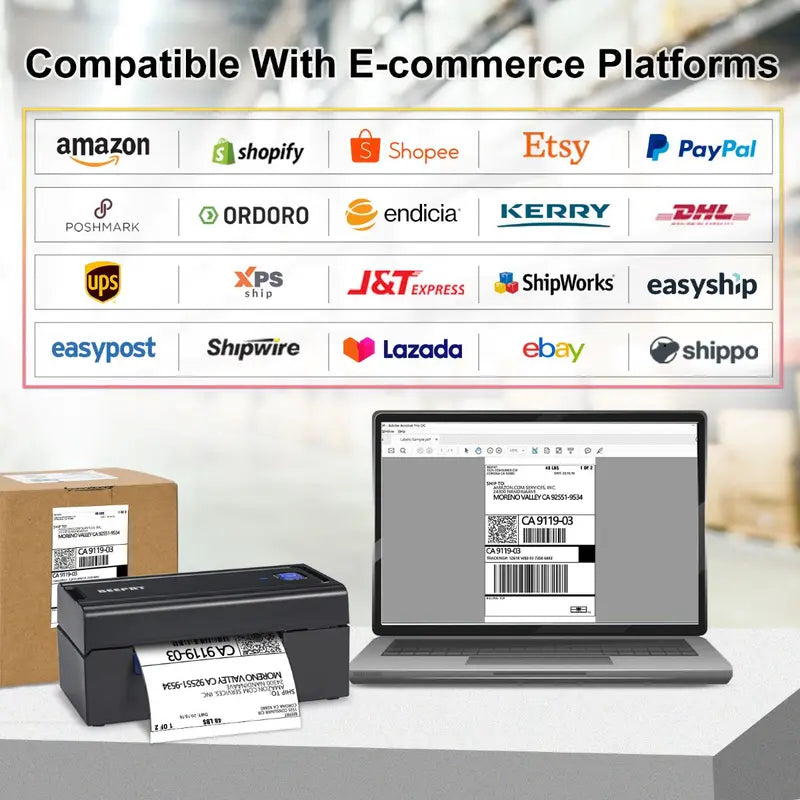 Wireless 4x6 Label Shipping Printer with Bluetooth Connectivity for Multi-Platform Compatibility and Shipping Packages