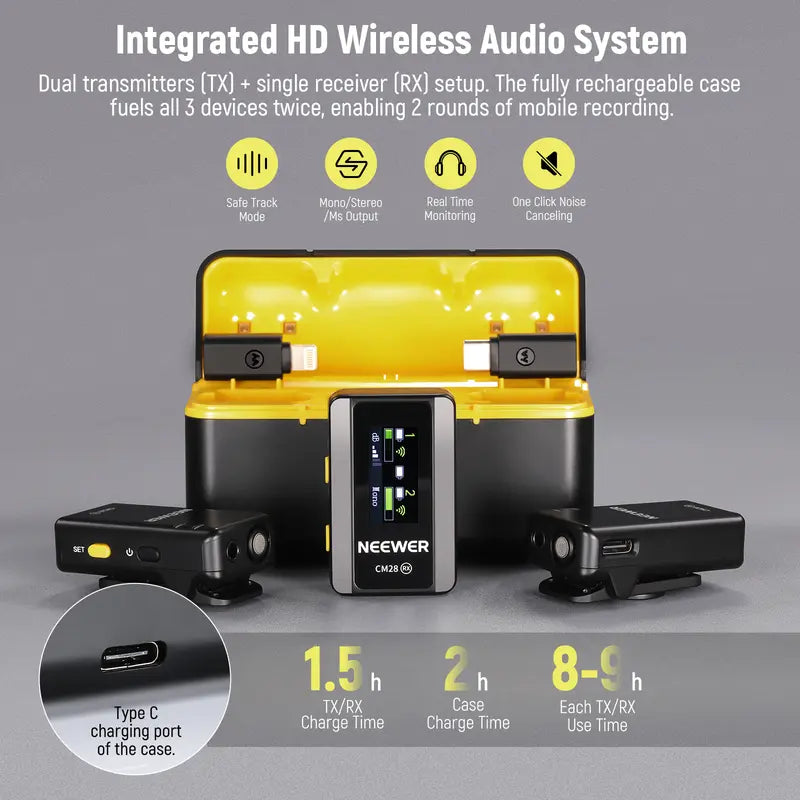 Wireless Lavalier Lapel Microphone Set with Charging Case by NEEWER
