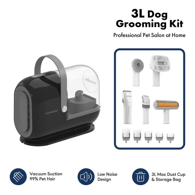 Ultimate Pet Grooming Kit: Powerful 3L Dog Hair Vacuum with Silent Pet Groomer and Hair Removal Brush