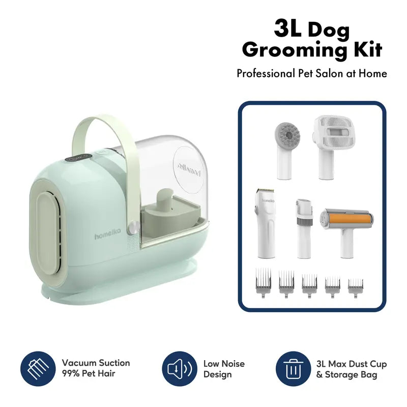 Ultimate Pet Grooming Kit: Powerful 3L Dog Hair Vacuum with Silent Pet Groomer and Hair Removal Brush