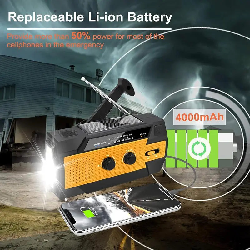 Solar Hand Crank Radio: Emergency Weather Alert, Flashlight, Phone Charger