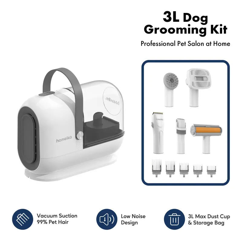 Ultimate Pet Grooming Kit: Powerful 3L Dog Hair Vacuum with Silent Pet Groomer and Hair Removal Brush