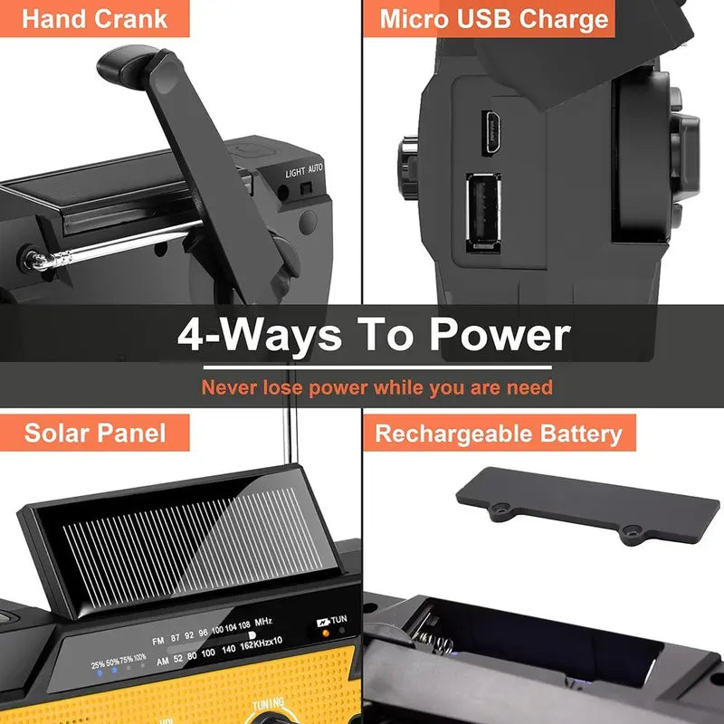 Solar Hand Crank Radio: Emergency Weather Alert, Flashlight, Phone Charger