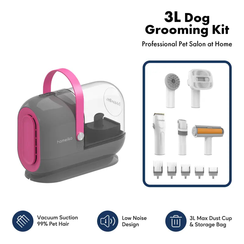 Ultimate Pet Grooming Kit: Powerful 3L Dog Hair Vacuum with Silent Pet Groomer and Hair Removal Brush