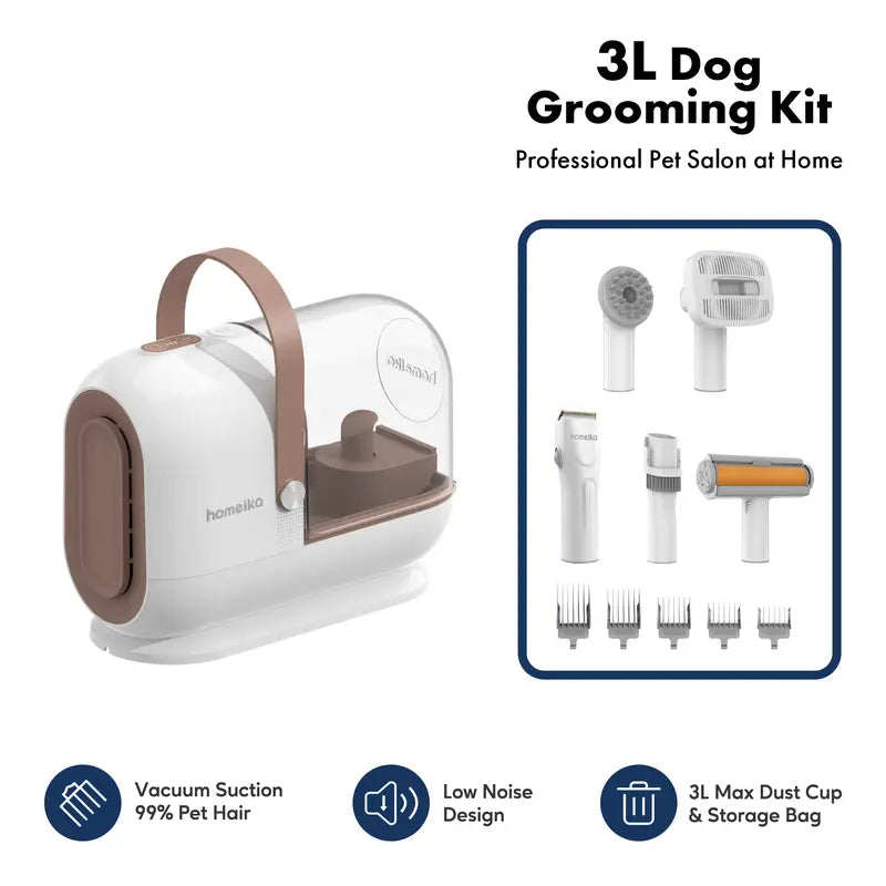 Ultimate Pet Grooming Kit: Powerful 3L Dog Hair Vacuum with Silent Pet Groomer and Hair Removal Brush