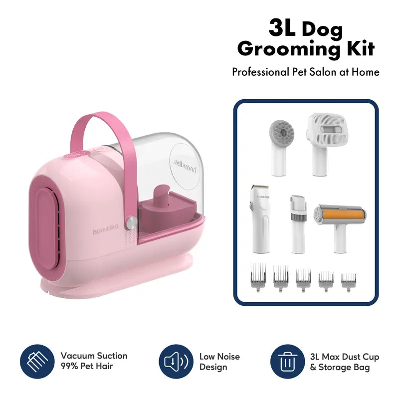 Ultimate Pet Grooming Kit: Powerful 3L Dog Hair Vacuum with Silent Pet Groomer and Hair Removal Brush