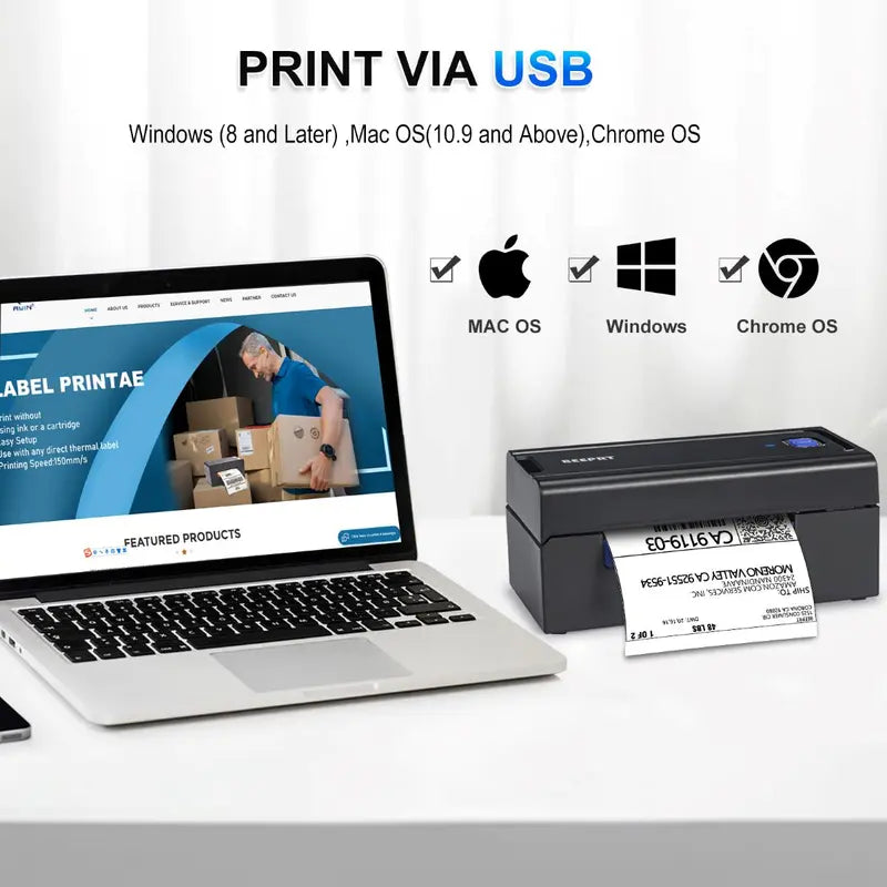 Wireless 4x6 Label Shipping Printer with Bluetooth Connectivity for Multi-Platform Compatibility and Shipping Packages