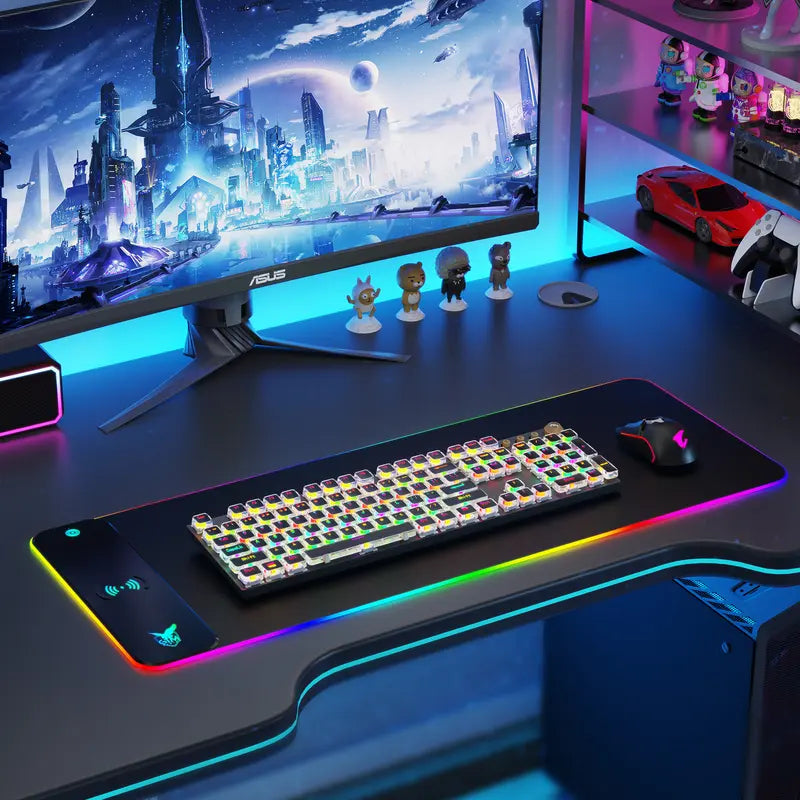 RGB Wireless Charging Gaming Mouse Pad - 10 Light Modes, Extra Large 800X300X4Mm LED Mat for PC, Macbook, Laptop