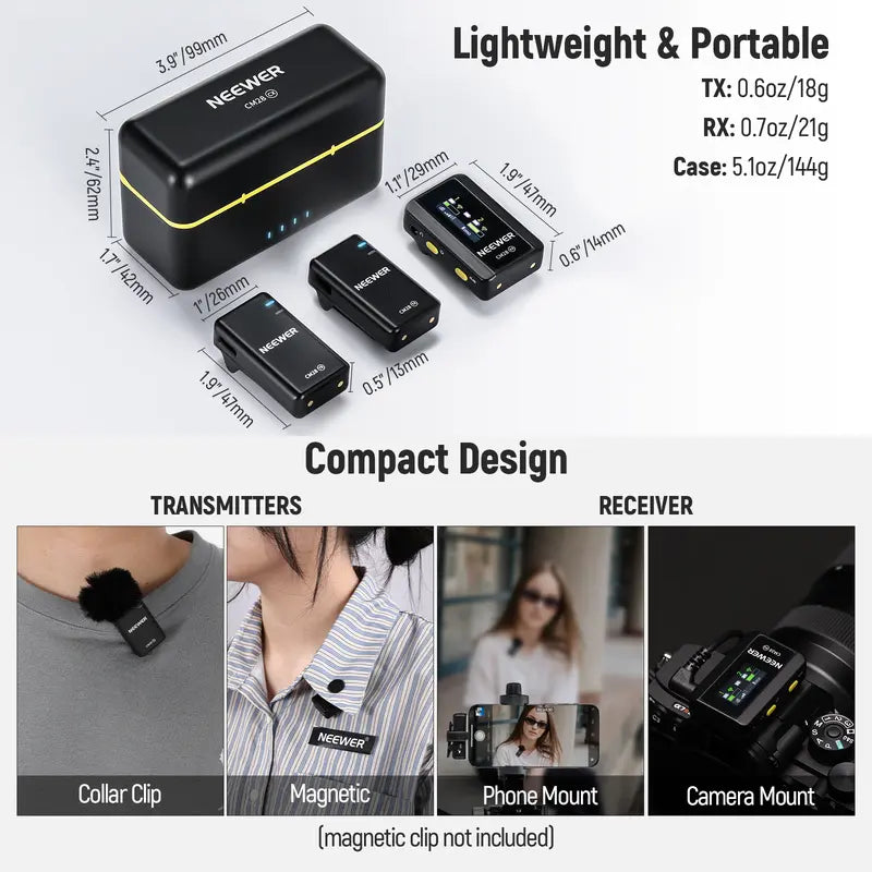 Wireless Lavalier Lapel Microphone Set with Charging Case by NEEWER