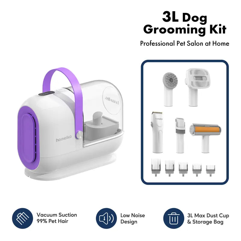 Ultimate Pet Grooming Kit: Powerful 3L Dog Hair Vacuum with Silent Pet Groomer and Hair Removal Brush