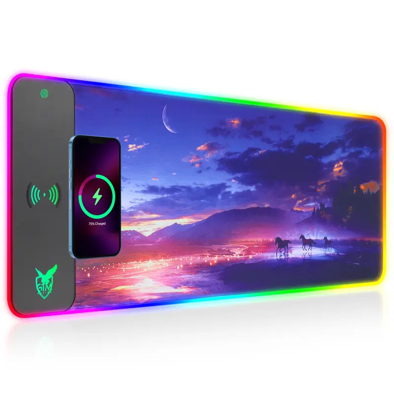 RGB Wireless Charging Gaming Mouse Pad - 10 Light Modes, Extra Large 800X300X4Mm LED Mat for PC, Macbook, Laptop