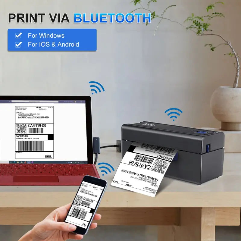 Wireless 4x6 Label Shipping Printer with Bluetooth Connectivity for Multi-Platform Compatibility and Shipping Packages