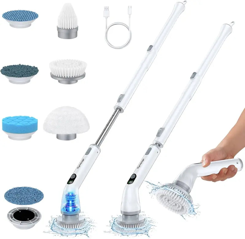 Powerful Cordless Electric Spin Scrubber with 6 Brush Heads and Adjustable Handle