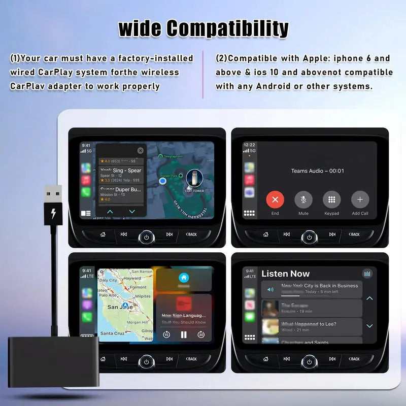 Portable Wireless Car System Adapter Dongle for  Ios 10 and Above