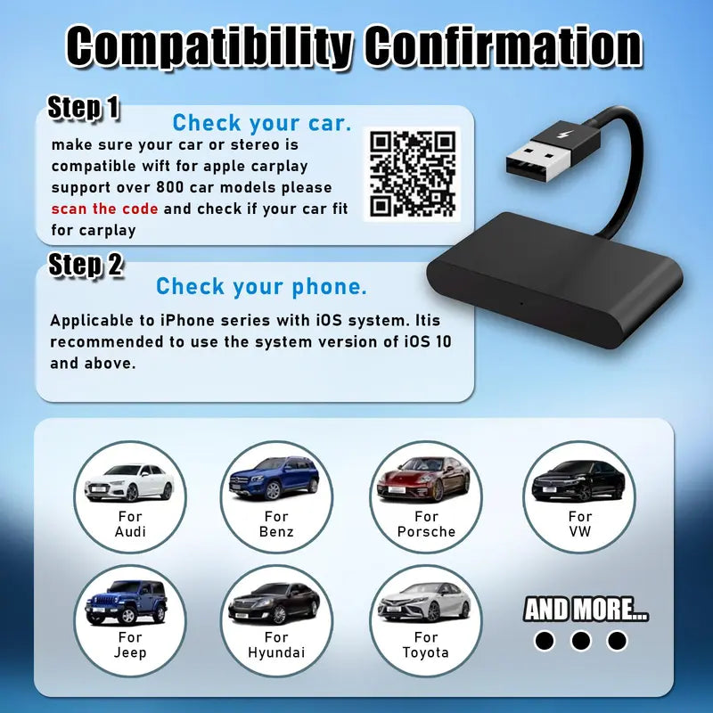 Portable Wireless Car System Adapter Dongle for  Ios 10 and Above