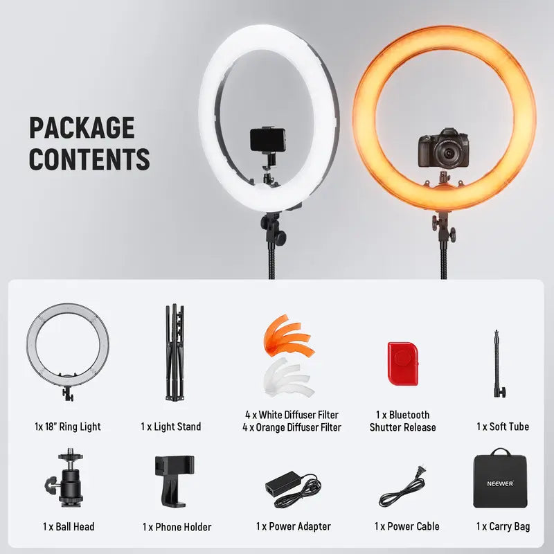 NEEWER RL-18 18" Dimmable LED Ring Light Kit with Stand