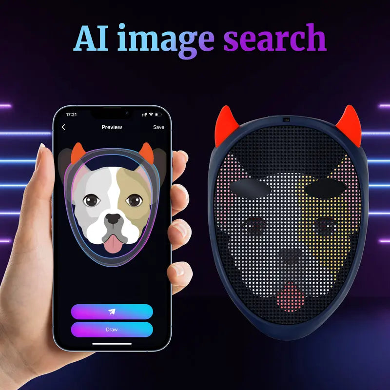 Bluetooth Rechargeable LED Party Mask with Gesture Sensing and App Control