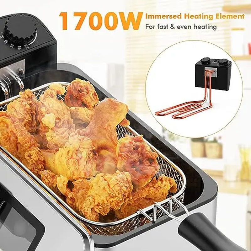 Professional Stainless Steel Electric Deep Fryer with Timer and View Window