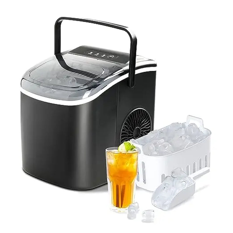 Fast Ice Maker Machine for Countertop - Makes 26Lbs Ice/24Hrs, 9 Ice Cubes in 6 Mins, Self-Clean, Scoop & Basket Included - Lightweight & Portable Kitchen Essential"]