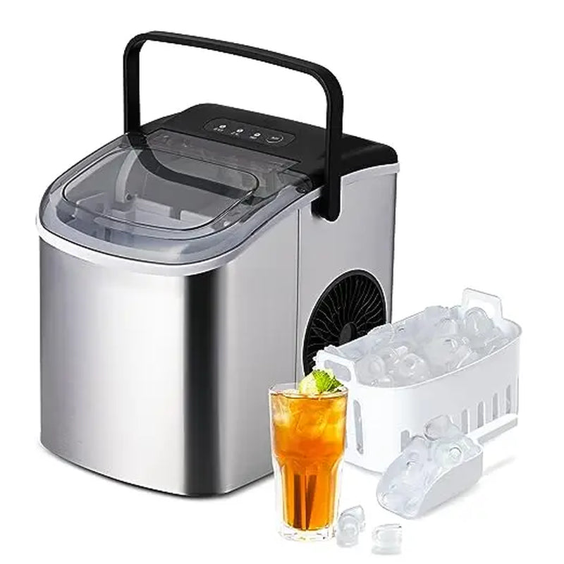 Fast Ice Maker Machine for Countertop - Makes 26Lbs Ice/24Hrs, 9 Ice Cubes in 6 Mins, Self-Clean, Scoop & Basket Included - Lightweight & Portable Kitchen Essential"]