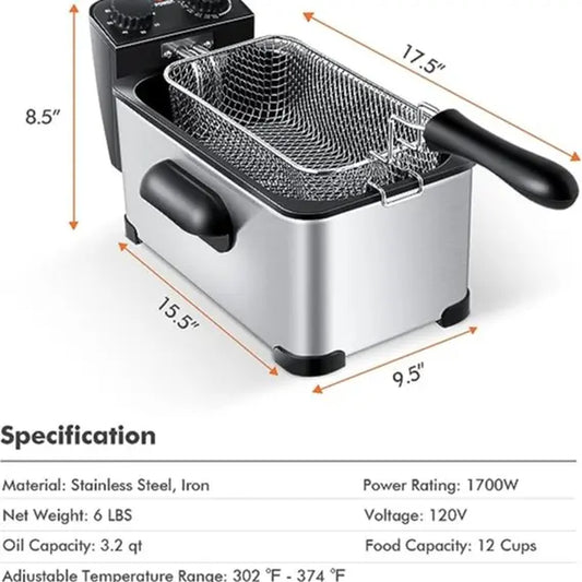 Professional Stainless Steel Electric Deep Fryer with Timer and View Window