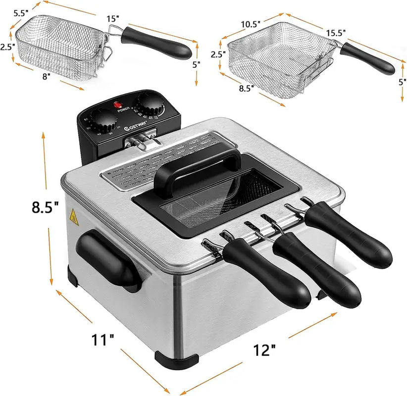 Professional Stainless Steel Electric Deep Fryer with Timer and View Window