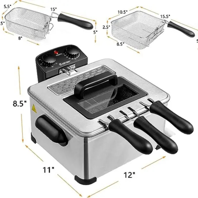 Professional Stainless Steel Electric Deep Fryer with Timer and View Window