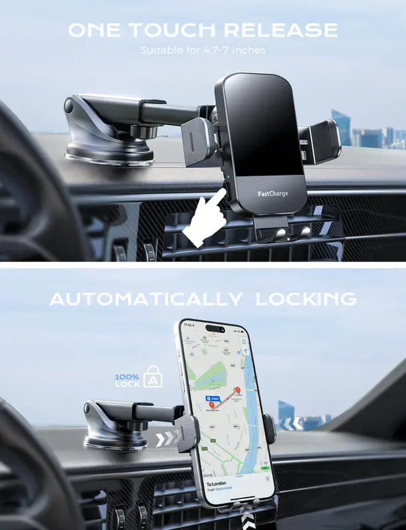 Chgeek Wireless Fast Charging Auto Clamping Car Charger for iPhone and Samsung Galaxy