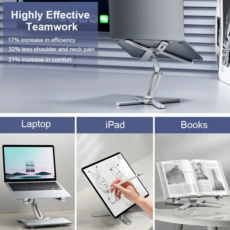 Omoton 360° Rotating Laptop Stand: Adjustable Riser for Desk, Tablets, and Monitors