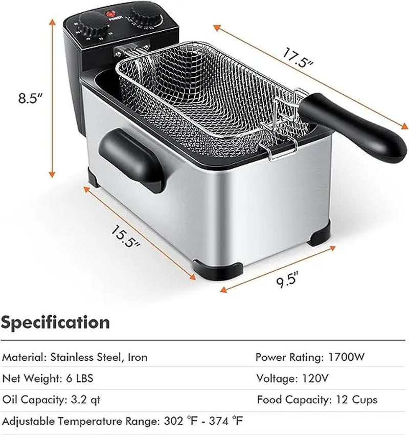 Professional Stainless Steel Electric Deep Fryer with Timer and View Window