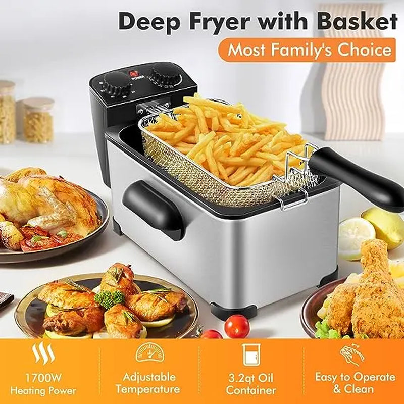 Professional Stainless Steel Electric Deep Fryer with Timer and View Window